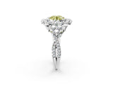 White gold Fancy Yellow Round Cut Diamond Halo Ring with Pavé Band and Four-Prong Setting_30
