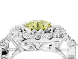 White gold Fancy Yellow Round Cut Diamond Halo Ring with Pavé Band and Four-Prong Setting_32
