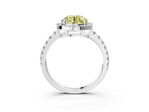White gold Fancy Yellow Round Cut Diamond Halo Ring with Pavé Band and Four-Prong Setting_3