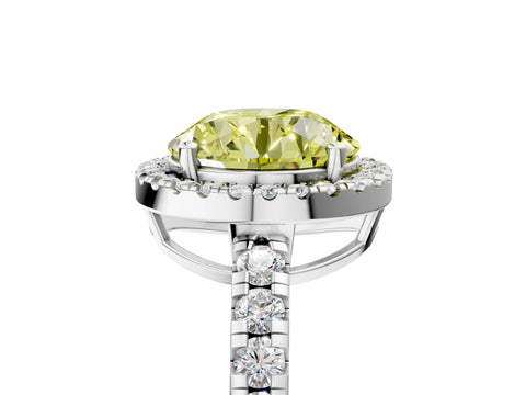 White gold Fancy Yellow Round Cut Diamond Halo Ring with Pavé Band and Four-Prong Setting_5