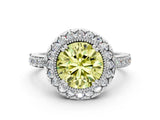White gold Fancy Yellow Round Cut Diamond Halo Ring with Pavé Band and Prong Setting_10