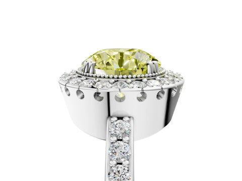 White gold Fancy Yellow Round Cut Diamond Halo Ring with Pavé Band and Prong Setting_11