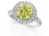 White gold Fancy Yellow Round Cut Diamond Halo Ring with Pavé Band and Prong Setting_25