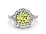White gold Fancy Yellow Round Cut Diamond Halo Ring with Pavé Band and Prong Setting_27