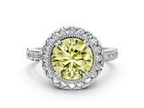 White gold Fancy Yellow Round Cut Diamond Halo Ring with Pavé Band and Prong Setting_49