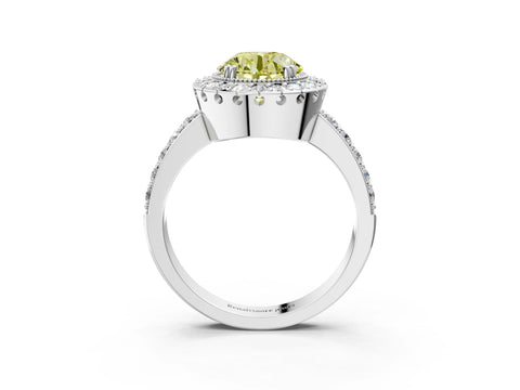 White gold Fancy Yellow Round Cut Diamond Halo Ring with Pavé Band and Prong Setting_51