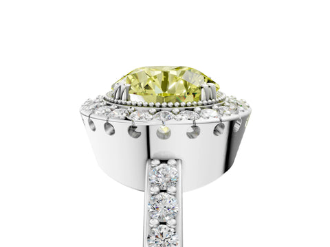 White gold Fancy Yellow Round Cut Diamond Halo Ring with Pavé Band and Prong Setting_53