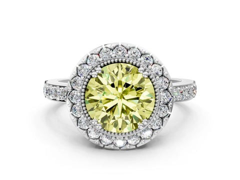 White gold Fancy Yellow Round Cut Diamond Halo Ring with Pavé Band and Prong Setting_60