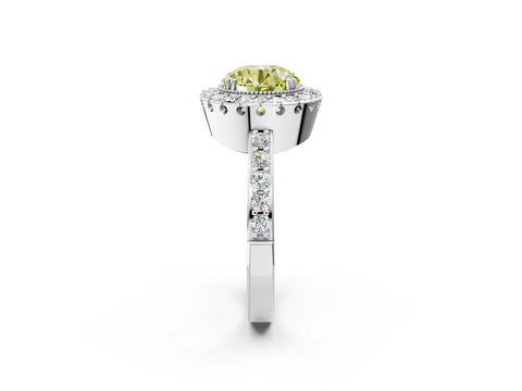White gold Fancy Yellow Round Cut Diamond Halo Ring with Pavé Band and Prong Setting_62