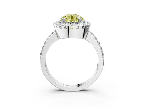 White gold Fancy Yellow Round Cut Diamond Halo Ring with Pavé Band and Prong Setting_63