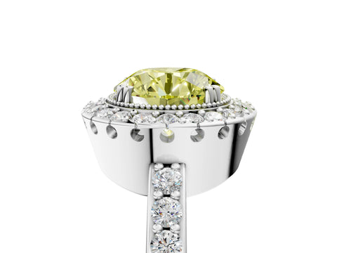 White gold Fancy Yellow Round Cut Diamond Halo Ring with Pavé Band and Prong Setting_65