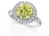 White gold Fancy Yellow Round Cut Diamond Halo Ring with Pavé Band and Prong Setting_7