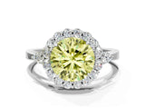 White gold Fancy Yellow Round Cut Diamond Halo Ring with Pear Side Stones and Prong Setting_46