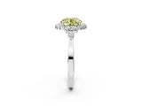 White gold Fancy Yellow Round Cut Diamond Halo Ring with Pear Side Stones and Prong Setting_48