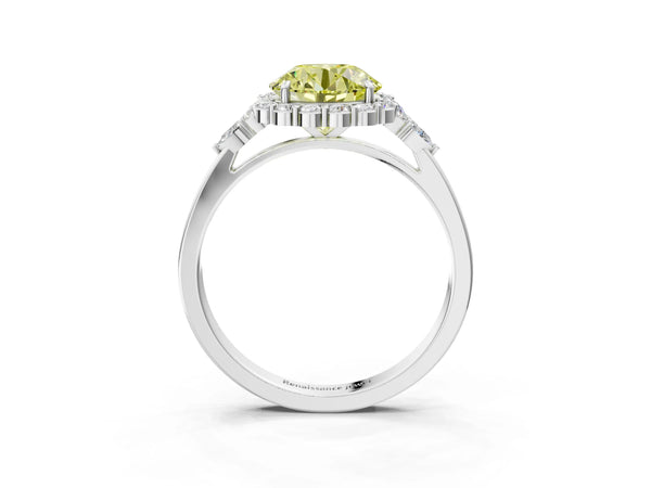 White Gold Round Halo Engagement Ring Setting for Fancy Yellow Center with Pear Accents
