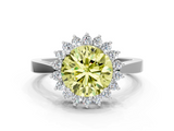 White gold Fancy Yellow Round  Cut Diamond Halo Ring with Round Brilliant Halo and Solitaire Band