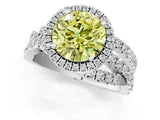 White gold Fancy Yellow Round Cut Diamond Halo Ring with Round Split Shank and Prong Setting_62