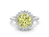 White gold Fancy Yellow Round  Cut Diamond Halo Ring with Solitaire Band and Prong Setting_29