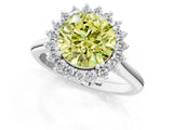 White gold Fancy Yellow Round  Cut Diamond Halo Ring with Solitaire Band and Prong Setting_30