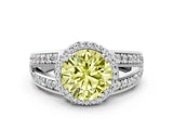 White gold Fancy Yellow Round Cut Diamond Halo Ring with Split Shank Pavé Band and Four-Prong Setting_12