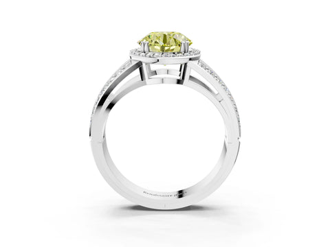 White gold Fancy Yellow Round Cut Diamond Halo Ring with Split Shank Pavé Band and Four-Prong Setting_15