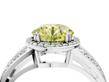 White gold Fancy Yellow Round Cut Diamond Halo Ring with Split Shank Pavé Band and Four-Prong Setting_16