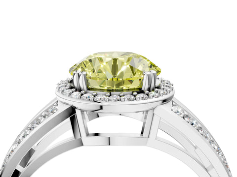 White gold Fancy Yellow Round Cut Diamond Halo Ring with Split Shank Pavé Band and Four-Prong Setting_16