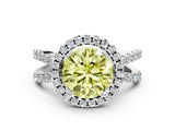 White gold Fancy Yellow Round Cut Diamond Halo Ring with Split Shank Pavé Band and Prong Setting_16