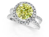 White gold Fancy Yellow Round Cut Diamond Halo Ring with Split Shank Pavé Band and Prong Setting_17