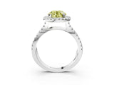 White gold Fancy Yellow Round Cut Diamond Halo Ring with Split Shank Pavé Band and Prong Setting_20
