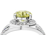 White gold Fancy Yellow Round Cut Diamond Halo Ring with Split Shank and Bezel Accents and Four-Prong Setting_4