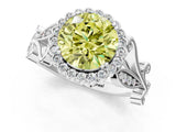 White gold Fancy Yellow Round Cut Diamond Halo Ring with Vintage Split Shank and Four-Prong Setting_101