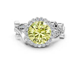 White gold Fancy Yellow Round Cut Diamond Halo Ring with Vintage Split Shank and Four-Prong Setting_96