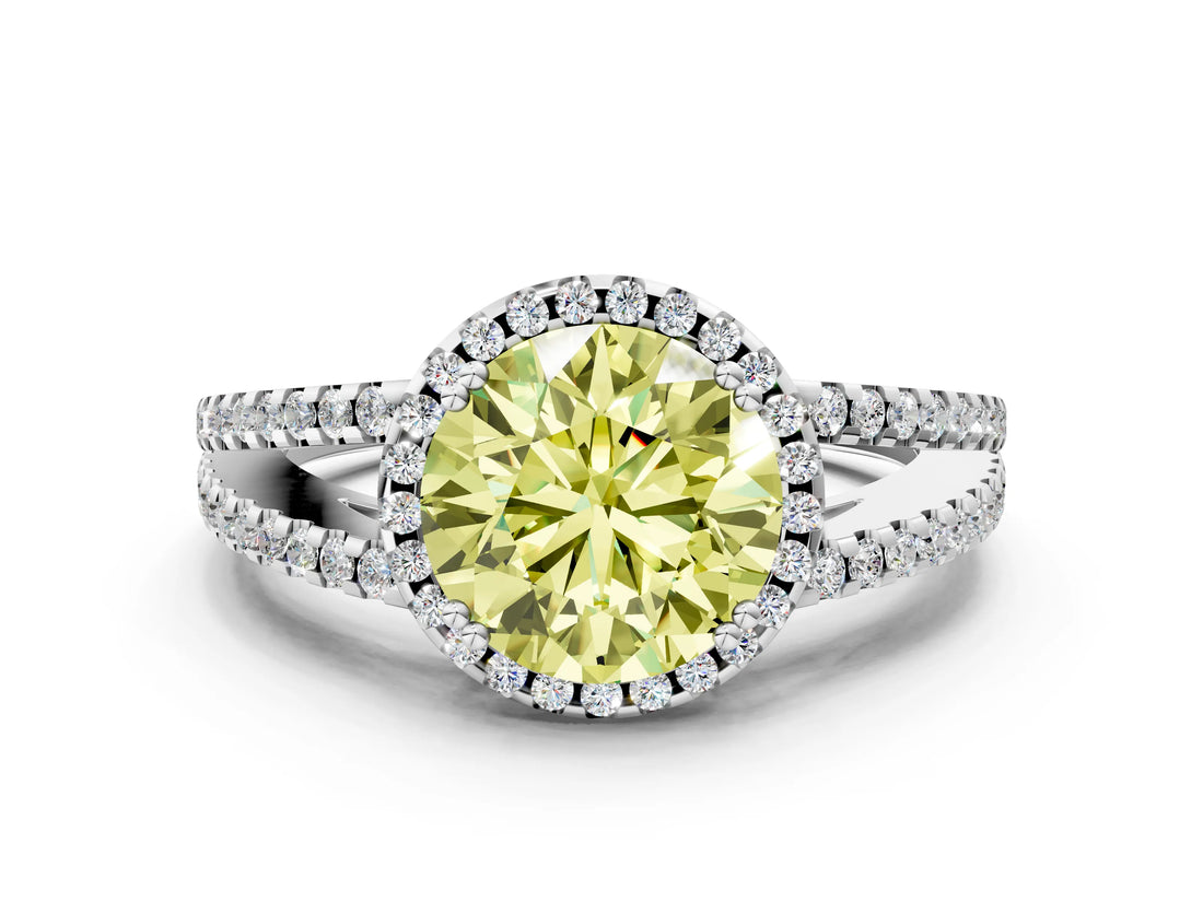 White gold Fancy Yellow Round Cut Diamond Halo Split Shank Engagement Ring_51