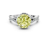 White gold Fancy Yellow Round Cut Diamond  Halo Twist Band Solitaire Prong Setting Ring_13