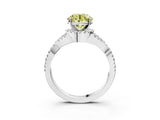 White gold Fancy Yellow Round Cut Diamond  Halo Twist Band Solitaire Prong Setting Ring_16