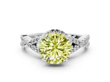 White gold Fancy Yellow Round Cut Diamond  Halo Twist Band Solitaire Prong Setting Ring_55