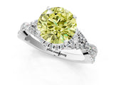 White gold Fancy Yellow Round Cut Diamond  Halo Twist Band Solitaire Prong Setting Ring_62