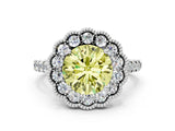 White gold Fancy Yellow Round  Cut Diamond Milgrain Floral Halo Engagement Ring with Pavé Band_15