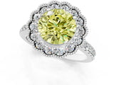 White gold Fancy Yellow Round  Cut Diamond Milgrain Floral Halo Engagement Ring with Pavé Band_16