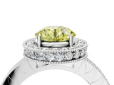 White gold Fancy Yellow Round Cut Diamond Milgrain Halo Engagement Ring with Round Pavé Band and Prong Setting_16
