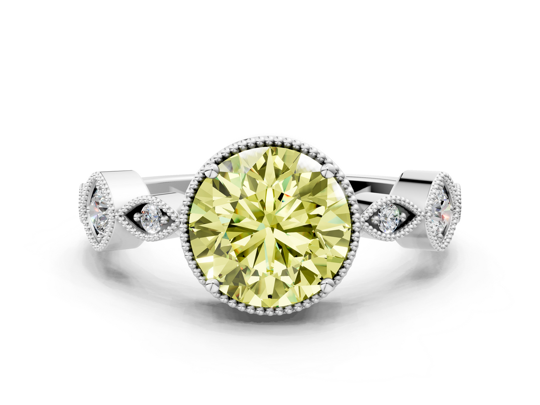 White gold Fancy Yellow Round  Cut Diamond Milgrain Marquise Band with Prong Setting_3