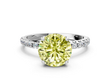 White gold Fancy Yellow Round  Cut Diamond Pavé Band Solitaire with Four-Prong Setting_3