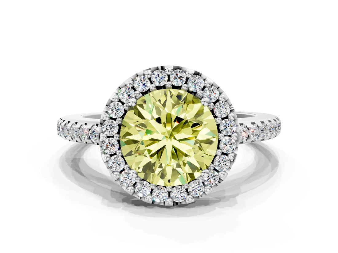 White gold Fancy Yellow Round Cut Diamond Pavé Halo Ring with Four-Prong Setting_41