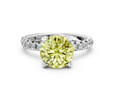 White gold Fancy Yellow Round Cut Diamond Pavé Solitaire Ring with Round Band and Prong Setting_16