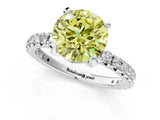 White gold Fancy Yellow Round Cut Diamond Pavé Solitaire Ring with Round Band and Prong Setting_17