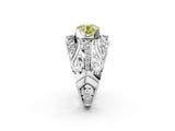 White gold Fancy Yellow Round Cut Diamond Pave Art Deco Split Shank Ring with Four-Prong Setting_2