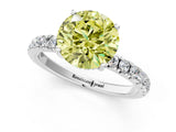 White gold Fancy Yellow Round Cut Diamond Pave Band Solitaire Ring with Round  and Prong Setting_90