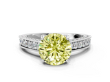 White gold Fancy Yellow Round  Cut Diamond Pave Band with Four-Prong Setting