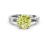 White gold Fancy Yellow Round  Cut Diamond Ring with Baguette Side Stones, Channel Set Band, and Four-Prong Setting_12